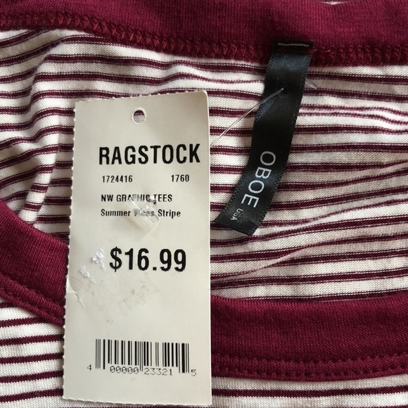 Summer Vibes Shark Maroon Burgundy White Stripe Ringer Graphic Tee Shirt Top NWT - Picture 6 of 7